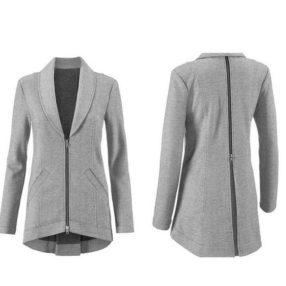 Cabi drop off zip back blazer jacket jersey striped gray long length - Picture 1 of 8